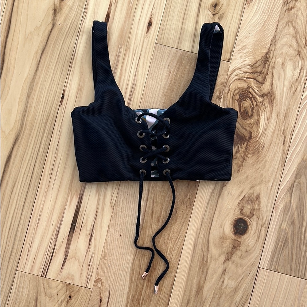 Black Reversible Lace-Up Bikini Top